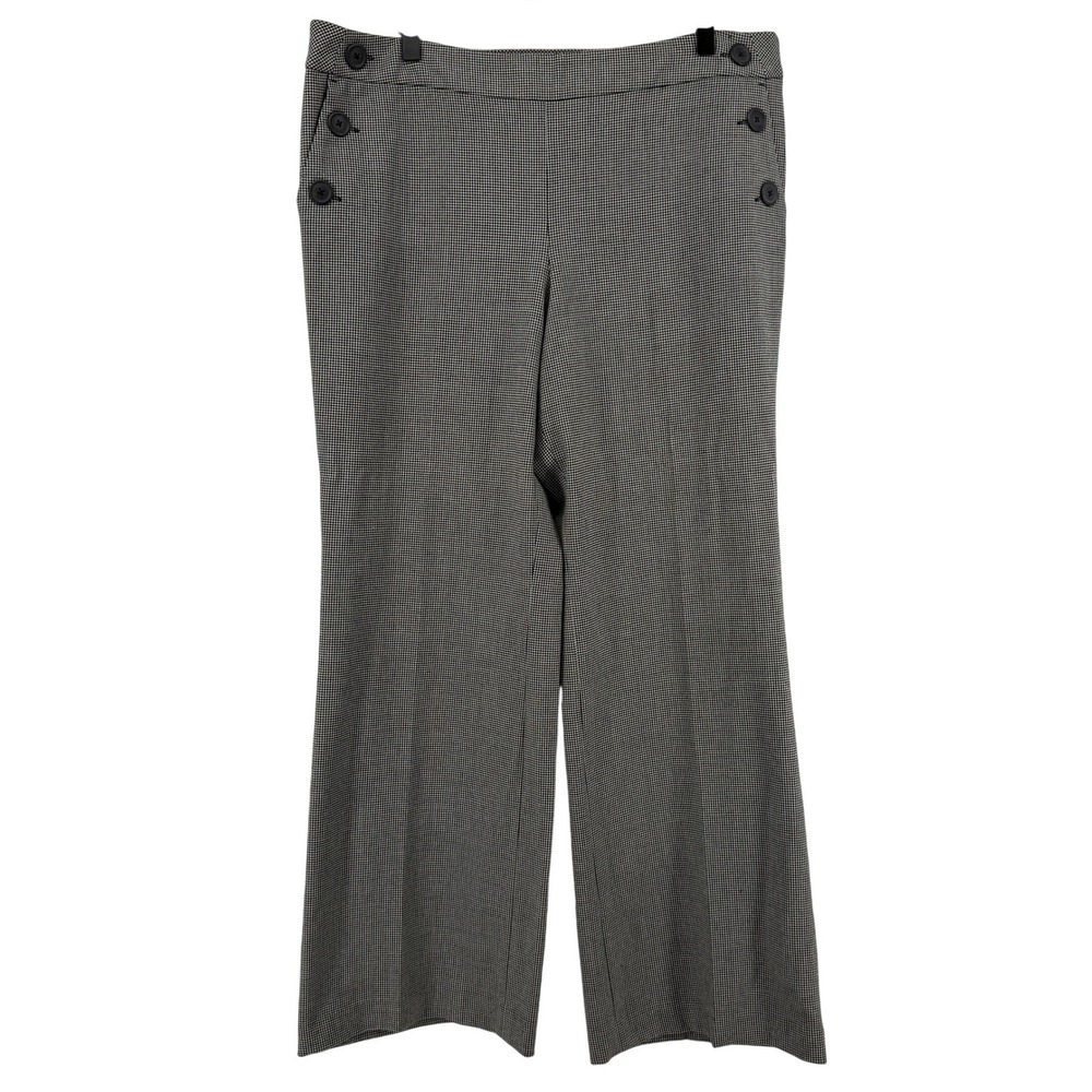 Ann Taylor Loft Marisa Houndstooth Wide Leg Trouser Pants Black White Women 14